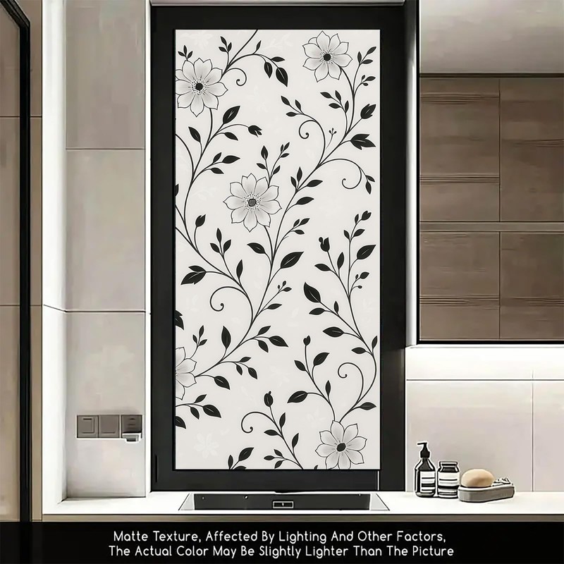 Starlit Patio Black White Floral Window Film Static Cling Decorative