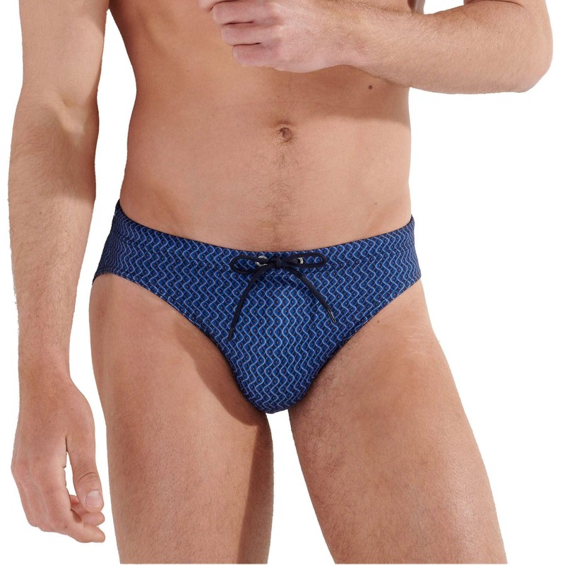 HOM Men's Morny Swimming Trunks Swim Briefs, Micro motif navy
