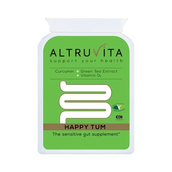 Altruvita Happy Tum | Vitamin D3, Curcumin & Green Tea | 60 Days Supply | Immune Support | Sensitive Gut Supplement | 60 Capsules | Vegetarian Approved