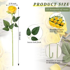 TFSWUFI Yellow Roses Artificial Flowers 15 PCS, Fake Roses Silk Flowers with Long Stems, Faux Rose for Wedding Centerpieces, Home Decor, Indoor Floral Arrangements, Party Decor, DIY Bouquet (Yellow)