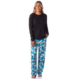 Sesame Street Women's Cookie Monster Enjoy Life Tossed Print Sleep Pajama Lounge Pants (Large) Blue