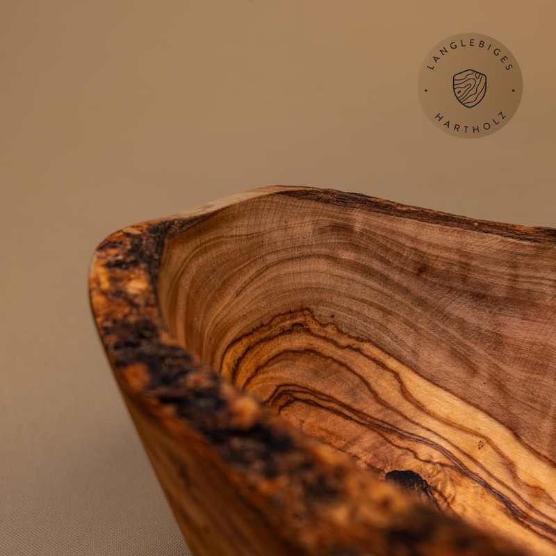 Olive wood bowl, baguette bowl, oblong in natural cut from