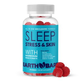 Earth Bare All in One Stress Skin Sleep Gummies w/Magnesium Glycinate, Grass Fed Collagen, Vitamin A, C, E & Zinc | Sleep & Glow Gummies for Adults | 60 Gummies
