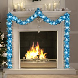 Kingdder 16.4 ft Christmas Lighted Garland Tree Decoration Prelit Tinsel Garland Battery Operated 50 LED Christmas Garland Multicolor Garland for Xmas Home Outdoor Decor(White, Blue)