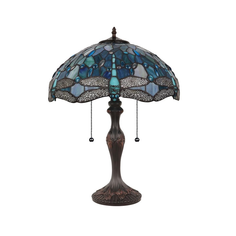 Chloe Lighting SUNNIVA Dragonfly Tiffany-Style 2-Light Table Lamp 16" Shade