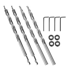 QWORK 4 Pieces 3/8 Inch Pocket Hole Drill Bit Set, 1/4 Hex & Round Shank with Depth Stop Collar for Manual Pocket Hole Guide Jig Master System