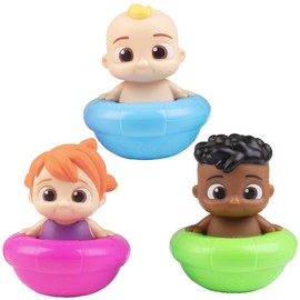 CoComelon - Juguetes de agua para baño y piscina, juego de 3 piezas, cifras flotantes JJ, Cody y YoYo, regalo de Pascua para niños pequeños y niños a partir de 18 meses