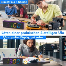 PEMENOL 4 Digit Digital DIY Clock Craft Set Soldering Practice Electronic Alarm Clock Kit RGB Colourful LED Digital Clock