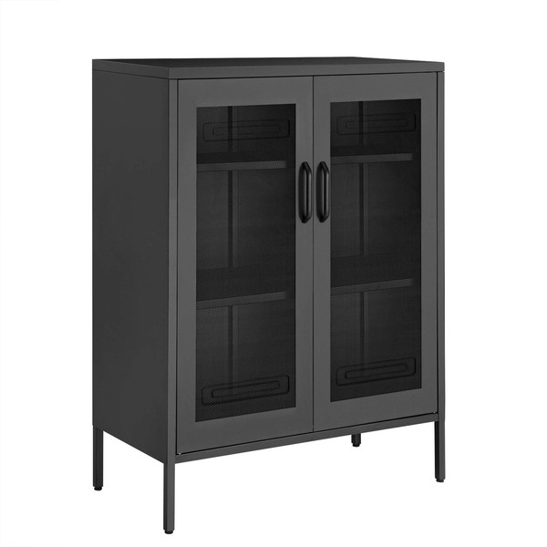SONGMICS Metal Storage Cabinet with Mesh Doors, Multipurpose Storage Rack, 3-Tier Office Cabinet, Max. Load Capacity 55 lb per Tier, Black UOMC002B01