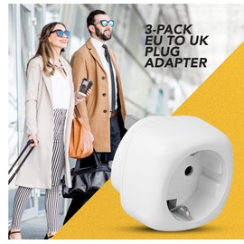 Travel Adaptor | EU to UK Plug Adapter | European to UK Adaptor | 2 Pin to 3 Pin European to UK Adaptor UK to us (WHITE PACK OF 3)