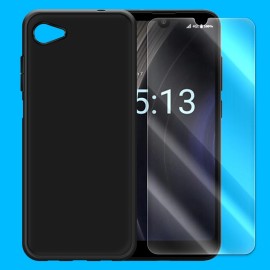 For Orbic 2in1 Anti-Scratch Screen Protector Soft Black Silicone Case for Orbic Joy RC608L
