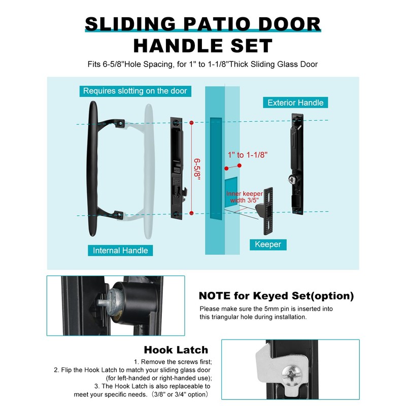 Zinkitool Keyed Sliding Patio Door Handle Set, Black Diecast Replacement