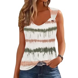 Women's Sleeveless Scoop Neck Tank Tops Cute Printed Shirts Summer Casual Tee Tops Tie Dye