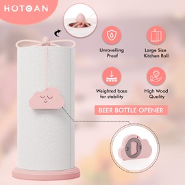 HOTCAN Pink Paper Towel Holder with Beer Bottle Opener – Beech Wood Kitchen Accessory, Windproof Design for Outdoor Use, Cute Pink Home Decor