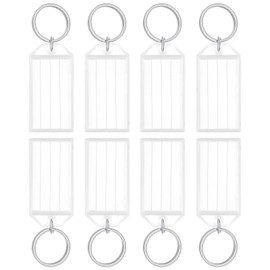 Pawfly 20 Pieces Key Tags 2 Inch Plastic Key Chain Tags with Ruled Blank Paper Labels Transparent Covers and Split Rings Sturdy Item Identifiers, White