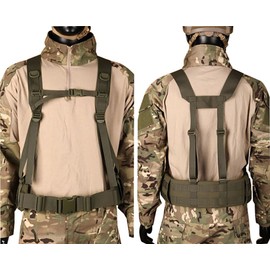 JFFCESTORE Military Waist Belt Multi-Purpose Molle Padded Patrol Belt with H Harness Suspenders Outdoor Sports Equipment (Green)