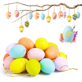 Easter Eggs for Hanging, Pack of 24 Plastic Easter Eggs Plastic in Beautiful Pastel Colours with String, Easter Eggs Decoration for Outdoor and Spring Decoration, Hanging Decoration for Outdoor and