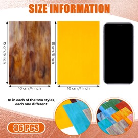 Layhit 36 Sheets Variety Stained Glass Sheets Pack 4 x 6 Inch Cathedral Art Glass Supplies Mosaic Glass Tiles for Crafts Bright Color Iridescent Glass Sheets for DIY Home(Colorful)