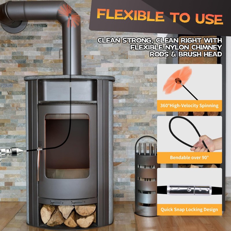 Cleancraft 33 Feet Chimney Sweep Kit, Chimney Cleaning Kit with