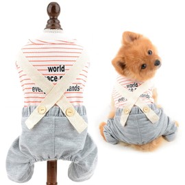 SMALLLEE_LUCKY_STORE Pet Striped Knit Shirt Overalls Outfits Jumpsuit for Small Dogs Cats Boy Girl Puppy Sweater with Pants Cute Yorkie Chihuahua Clothes