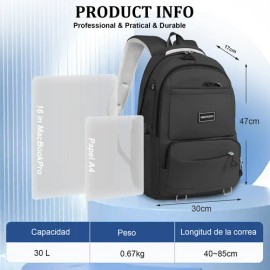 Mochila Escolar/Viaje 30 L para Laptop 15.6″ — Oxford Impermeable, Compartimentos Múltiple