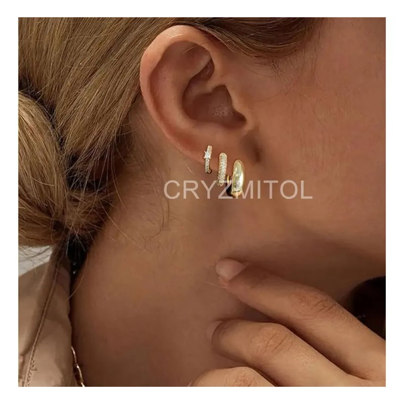 Cryzmitol 3pzs Aretes Mujer Niñas Oro Con Zirconias,joyería Moda Regalo