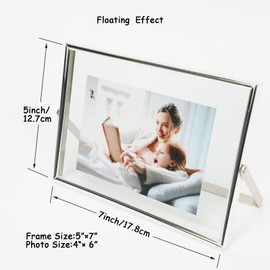 AhaGo Silver Floating Frame (5"x7",Horizontal, 2 Set), For Picture Sizes (4x6, 3x5, 2x4), Adjustable Tabletop Shelf Photo Frame, Classy Gift For Thanksgiving, Christmas, Home or Wedding