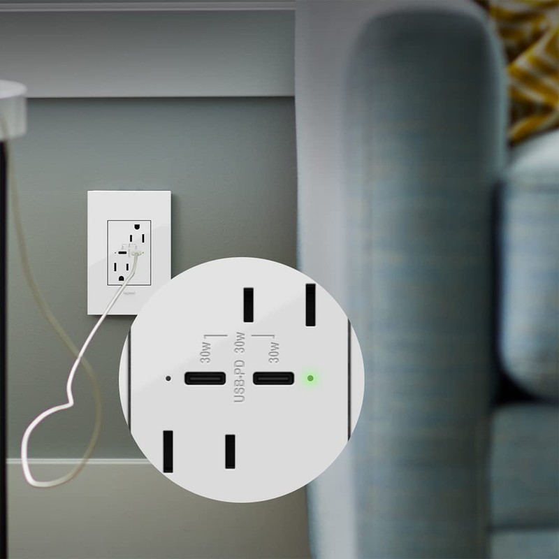 adorne 15A Tamper-Resistant Ultra-Fast Plus Power Delivery USB Type-C/C Outlet