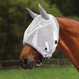 Schneiders Dura-Mesh Original Fly Horse Mask | Ultra-Durable 1000D Poly Vinyl | 70% UV Protection | Breathable & Comfortable Fit | Mask with Ears | Color Gray | Size Medium/Large Pony