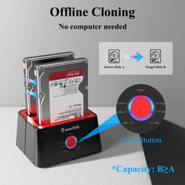 WAVLINK USB 3.0 to SATA I/II/III Dual-Bay External Hard Drive Docking Station for 2.5/3.5-inch HDD/SSD with UASP (6Gbps)?Support Offline Clone Duplicator Function (2 x 12TB)