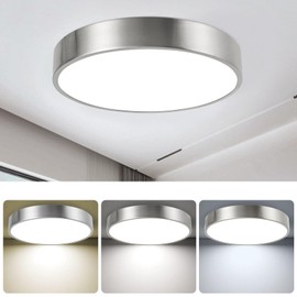 ENATECLITE Modern Minimalist 13 Inch Flush Ceiling Light, Dimmable 26W LED Ceiling Light Fixture with 3 Color Temperatures, Brushed Nickel Flush Mount Ceiling Light Perfect for Bathroom & Bedroom