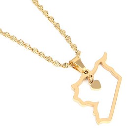 CB Gold Jewelry Stainless Steel Necklace with Syria Map Pendant, 18k Gold-Plated, Unisex, Syrians Jewelry