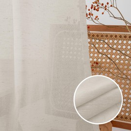 Turquoize Elegant Linen French Door Curtains Light Filtering Curtain Panels Rod Pocket Linen Panel for Glass Door with Tie-Back Privacy Assured Semi Sheer Panel, 52" W by 72" L, 2 Panels, Natural