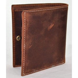 HYDESTYLE Venator Men's Distressed Hunter Slim Leather Billfold Wallet, Genuine Leather Flip Wallet with Six Card Slots & Two Slip Pockets, Compact & Stylish Pocket Wallet with Ample Storage for Men