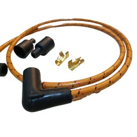 40" Old School Vintage Braided Cloth Orange Black RED Spark Plug Wire 7MM Bobber