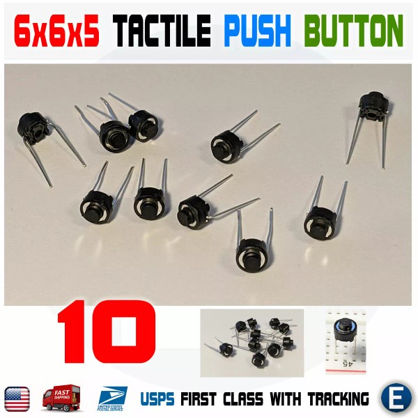 Unbranded 10pcs 6x6x5 2 Pin PCB Momentary Tactile Tact Push