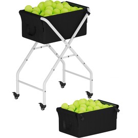 Ardier Tennis Ball Hopper Cart Holds 175 Tennis Balls or 140 Pickleballs, Portable Pickleball Collector Caddy with Wheels,Foldable Baseball Basket Holder for Court Training & Coaching, White