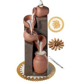 LAMDAWN Unique Cascading Basins Ceramic Waterfall Incense Holder, Paired with a Pack of Backflow Incense Cones. (Primary)