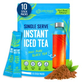 Unbrewed Planet Instant Iced Tea – 100% Pure Black Tea – 10 Single Serve Stick Packs – Unsweetened – Vegan – Gluten Free – On-the-Go for Travel, Work, Outdoors
