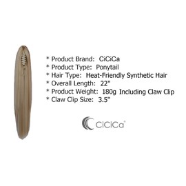 CiCiCa- “PT06”, Long Ponytail Extensions, 22 Inches Long Ponytail, Mixed Bleach Blonde and Sandy Blonde Ponytail, Jaw/Claw Clip Ponytails, Drawstring Ponytail, Straight Ponytail, Hair Extensions Ponytail, Heat-Resistant Synthetic Clip in Ponytail Hair Ex