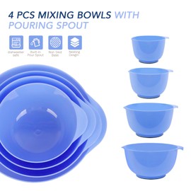 BoxedHome Mixing Bowl Set Plastic Salad Bowl Non-Slip Stackable Serving Bowls for Kitchen 4-Piece Violet