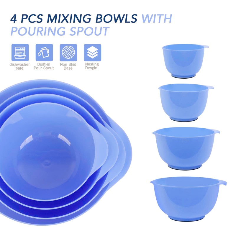 BoxedHome Mixing Bowl Set Plastic Salad Bowl Non-Slip Stackable Serving