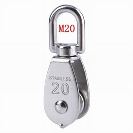 ExcInter Single Pulley M20 Steel Wheel Block Heavy Duty Pulley Roller Loading 304 Stainless Silver