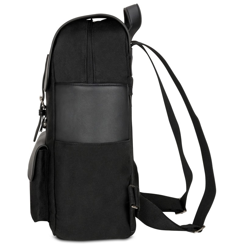 Expatrié Backpack Women Cotton Canvas & Vegan PU Leather Black