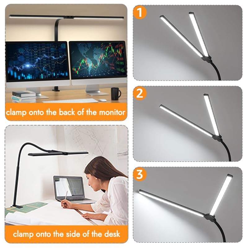 LED Desk Lamp, Double Head Desk Light with USB Charging