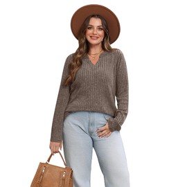 Sampeel Chocolate Brown Fall Clothes Sweaters for Women Early Fall Fashion Must Haves Long Sleeve Shirts Dressy Casual Comfy Tunic Tops Winter Clothing Coffee M