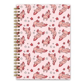 NaZaUK Adorable Axolotls Pink Notebook, Axolotl Gifts, Mexican Amphibian Animal Journal, Cute Journals for Women, Pink Aesthetic Office Supplies, Hardcover Spiral Notebooks 5.5x8.3