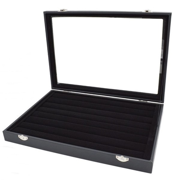 Accessories, Storage Box, Case, Piercing, Earrings, Large Set, Transparent Display (Black, Large)