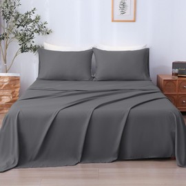 LONAVA King Sheet Set 4 Pieces,Dark Gray Ultra Soft & Breathable Microbifer Sheets, 1600 Thread Count Hotel Luxury Oeko-Tex Bed Sheets, 14-16 Inch Deep Pocket Durable Wrinkle Free Sheets