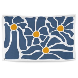 QGFM Retro Boho Blue Floral Tapestry, Abstract Matisse Flower Aesthetic Tapestry Wall Hanging for Bedroom Living Room Girls Room Decor, Floral Wall Decor, 35x59 Inches